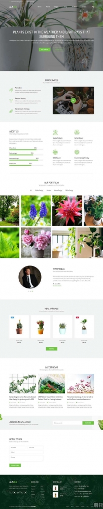 绿色的植物盆栽园艺网站模板