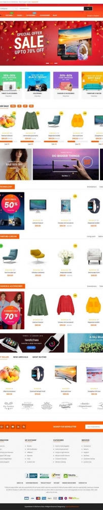 橙色宽屏的网上超市生活购物商城网站模板